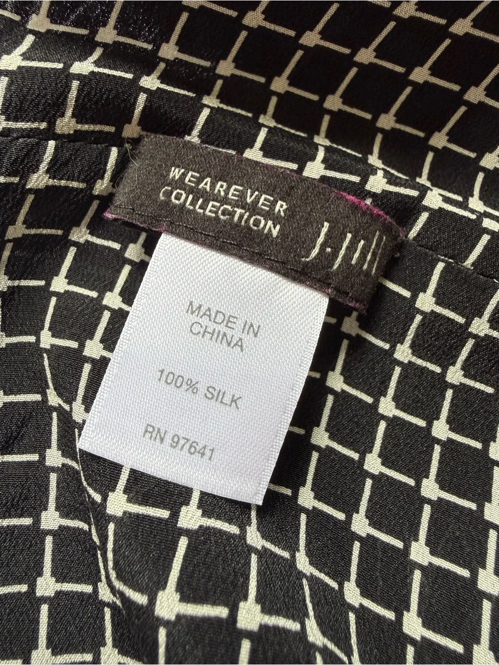 J. Jill 100% Silk Black Infinity Scarf with Floral & Grid Motifs
